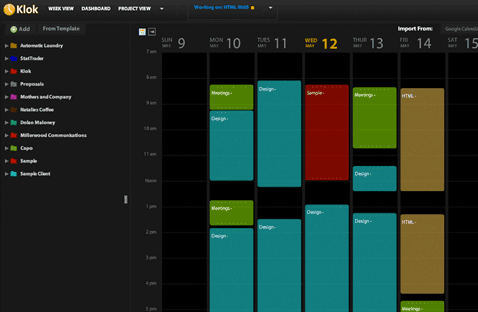 A screenshot of the Klok software