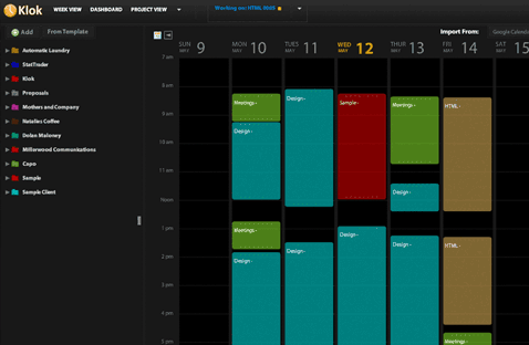 A screenshot of the Klok software